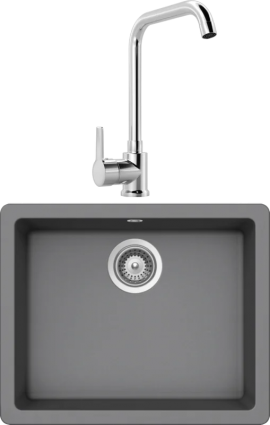 Комплект Мойка Schock Quadro 60 Cristalite баварский камень + Смеситель MEGA Ege MG-PL10 хром матовая, прямоугольная