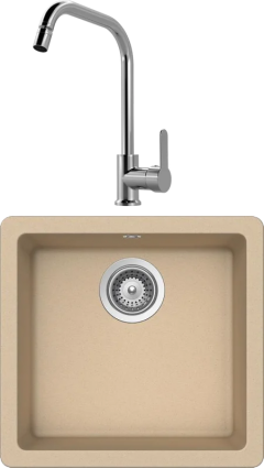 Комплект Мойка Schock Quadro 50 Cristalite лунный камень + Смеситель MEGA City MG- ZRV104 хром матовая, прямоугольная