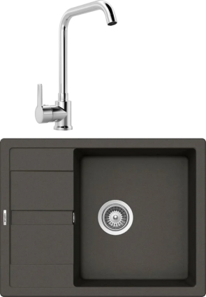 Комплект Мойка Schock Optima 50D Cristalite баварский камень + Смеситель MEGA Ege MG-PL10 хром матовая, прямоугольная