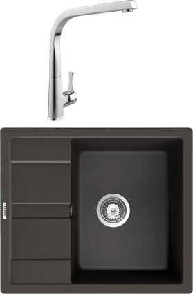 Комплект Мойка Schock Optima 45D Cristalite оникс + Смеситель MEGA Mega матовая, прямоугольная