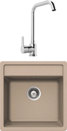 Комплект Мойка Schock Nemo 50 (N-100S) Cristalite саббиа + Смеситель MEGA Ege MG-PL10 хром матовая, прямоугольная