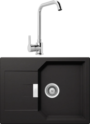 Комплект Мойка Schock Manhattan 45D Cristalite неро + Смеситель MEGA Ege MG-PL10 хром матовая, прямоугольная