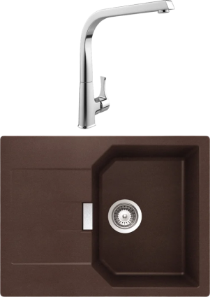 Комплект Мойка Schock Manhattan 45D Cristalite мокка + Смеситель MEGA Mega матовая, прямоугольная