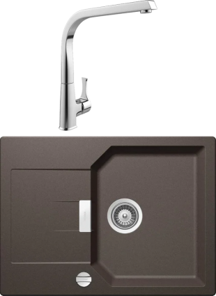 Комплект Мойка Schock Manhattan 45D Cristalite с клапаном-автоматом, инка + Смеситель MEGA Mega, матовая, прямоугольная