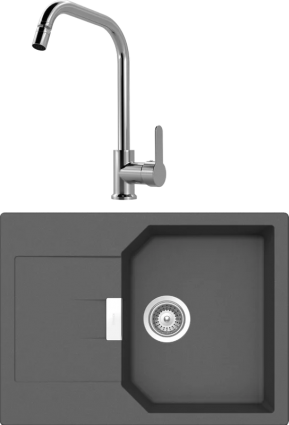 Комплект Мойка Schock Manhattan 45D Cristalite баварский камень + Смеситель MEGA City MG- ZRV104 хром матовая, прямоугольная