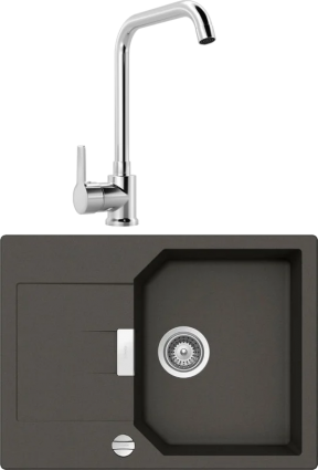 Комплект Мойка Schock Manhattan 45D Cristalite с клапаном-автоматом, баварский камень + Смеситель MEGA Ege MG-PL10 хром, матовая, прямоугольная