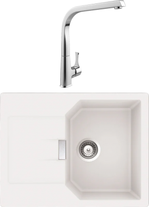 Комплект Мойка Schock Manhattan 45D Cristalite альпина + Смеситель MEGA Mega матовая, прямоугольная