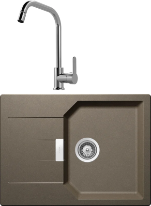 Комплект Мойка Schock Manhattan 45D Cristalite альпака + Смеситель MEGA City MG- ZRV104 хром матовая, прямоугольная