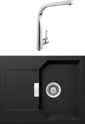 Комплект Мойка Schock Manhattan 40D Cristalite неро + Смеситель MEGA Mega матовая, прямоугольная
