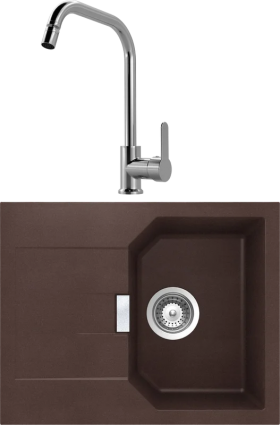 Комплект Мойка Schock Manhattan 40D Cristalite мокка + Смеситель MEGA City MG- ZRV104 хром матовая, прямоугольная