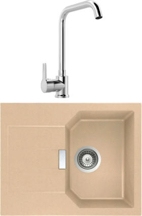 Комплект Мойка Schock Manhattan 40D Cristalite лунный камень + Смеситель MEGA Ege MG-PL10 хром матовая, прямоугольная