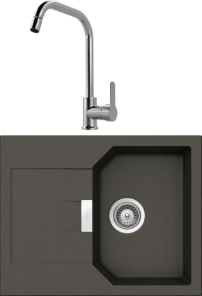 Комплект Мойка Schock Manhattan 40D Cristalite баварский камень + Смеситель MEGA City MG- ZRV104 хром матовая, прямоугольная