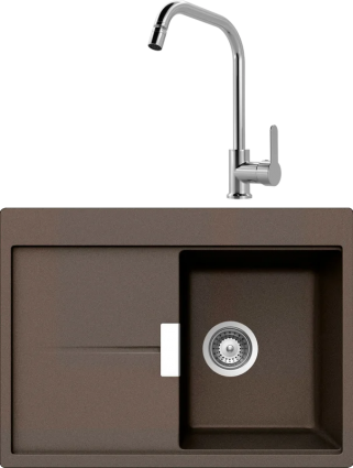 Комплект Мойка Schock Horizont 40D Small (D-100S) Cristadur бронза + Смеситель MEGA City MG- ZRV104 хром матовая, прямоугольная