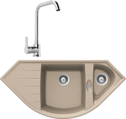 Комплект Мойка Schock Genius 90C (C-150) Cristalite саббиа + Смеситель MEGA Ege MG-PL10 хром матовая, многоугольная