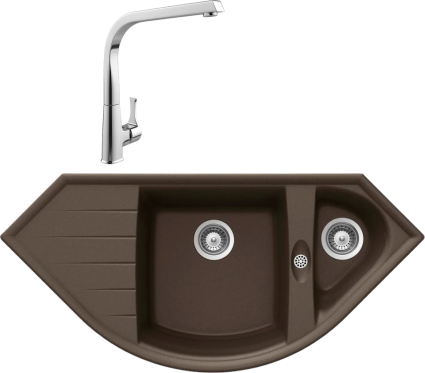 Комплект Мойка Schock Genius 90C (C-150) Cristalite мокка + Смеситель MEGA Mega матовая, многоугольная