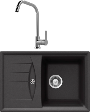 Комплект Мойка Schock Genius 45D Small (D-100S) Cristalite оникс + Смеситель MEGA City MG- ZRV104 хром матовая, прямоугольная