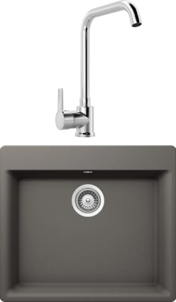 Комплект Мойка Schock Galaxy 60 (N-100) Cristadur серебристый камень + Смеситель MEGA Ege MG-PL10 хром матовая, прямоугольная