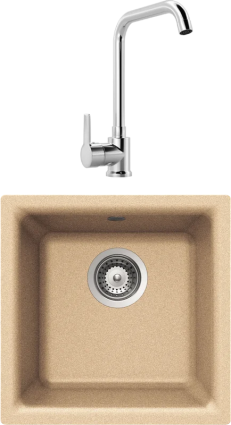 Комплект Мойка Schock Euro 40 (N-100) Cristalite лунный камень + Смеситель MEGA Ege MG-PL10 хром матовая, квадратная