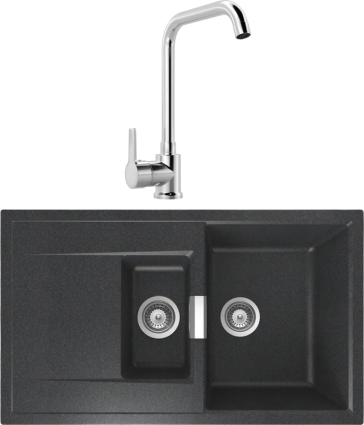 Комплект Мойка Schock Eton 60D Cristadur магма + Смеситель MEGA Ege MG-PL10 хром матовая, прямоугольная