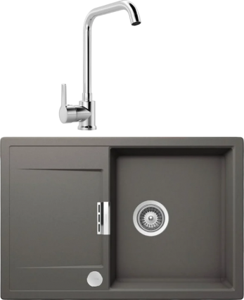Комплект Мойка Schock Eton 50D Cristadur серебристый камень + Смеситель MEGA Ege MG-PL10 хром матовая, прямоугольная