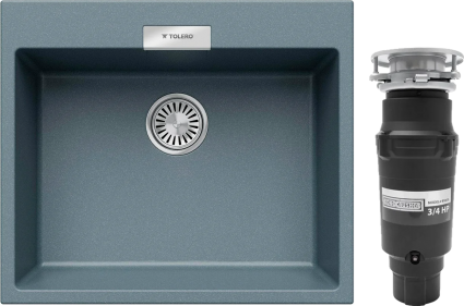 Комплект Мойка Tolero Loft TL-580 грей + Измельчитель Bone Crusher BC 910-SL-Slim Line матовая, прямоугольная