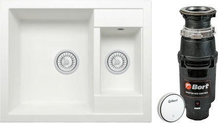 Комплект Мойка Tolero Classic R109/923 белая + Измельчитель Bort Master Eco Control матовая, прямоугольная
