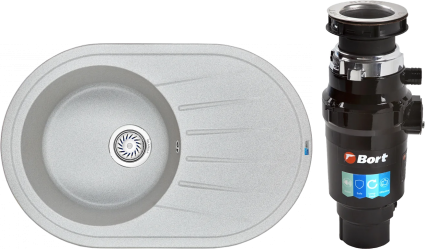 Комплект Мойка Granula Standart 7601, базальт + Измельчитель Bort Master Eco, матовая, овальная