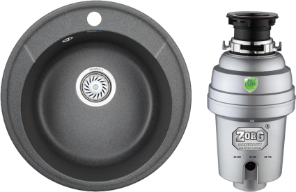 Комплект Мойка Granula Standart 4802, графит + Измельчитель Zorg Inox D, матовая, круглая