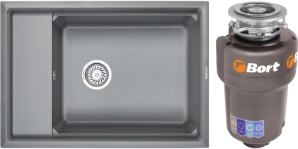 Комплект Мойка Granula Kitchen Space 7305, алюминиум + Измельчитель Bort Titan Max Power FullControl, матовая, прямоугольная