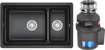 Комплект Мойка Granula Kitchen Space 7304U, черный + Измельчитель Bort Titan Extra, матовая, прямоугольная