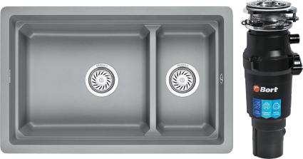 Комплект Мойка Granula Kitchen Space 7304U, алюминиум + Измельчитель Bort Titan 7000, матовая, прямоугольная