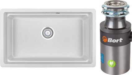 Комплект Мойка Granula Kitchen Space 7303U, арктик + Измельчитель Bort Titan 4000 Plus, матовая, прямоугольная
