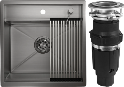 Комплект Мойка Granula Kitchen Space 5051, сталь сатин + Измельчитель Bone Crusher BC 610-AS, матовая, прямоугольная