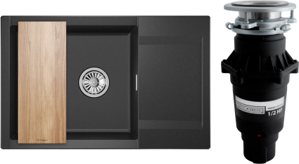 Комплект Мойка Granula Estetica 7807, черный + Измельчитель Bone Crusher BC 810-SL Slim Line, матовая, прямоугольная
