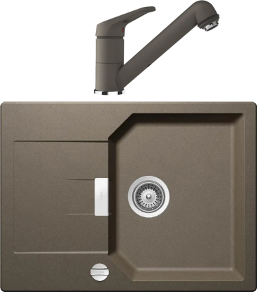 Комплект Мойка Schock Manhattan 45D Cristalite с клапаном-автоматом, альпака + Смеситель Cristalite Cosmo-D выдвижной излив, альпака, матовая, прямоугольная