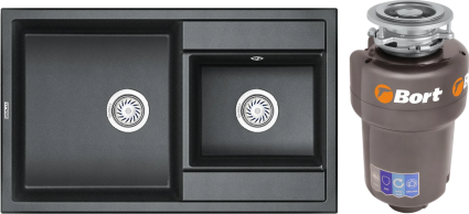 Комплект Мойка Granula 8201, шварц + Измельчитель Bort Titan Max Power, матовая, прямоугольная