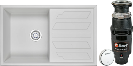 Комплект Мойка Granula 8002, арктик + Измельчитель Bort Master Eco Control, матовая, прямоугольная