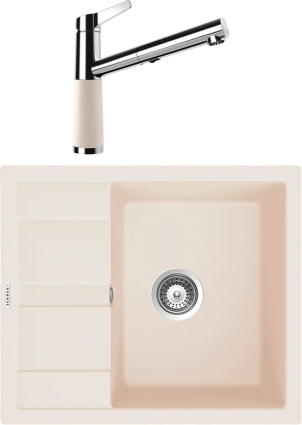 Комплект Мойка Schock Optima 45D Cristalite эверест + Смеситель Cristalite SC-510-D выдвижной излив, эверест, матовая, прямоугольная
