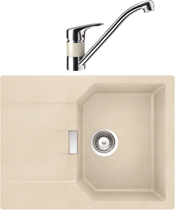 Комплект Мойка Schock Manhattan 45D Cristalite с клапаном-автоматом, эверест + Смеситель Cristalite SC-40 эверест, матовая, прямоугольная