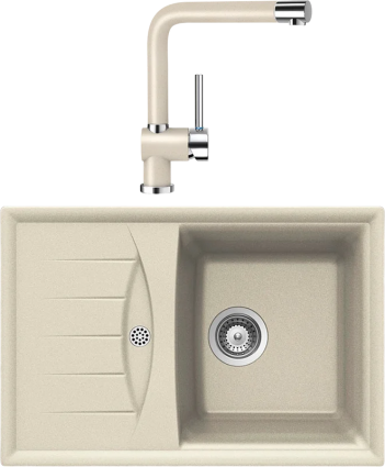 Комплект Мойка Schock Genius 45D Small (D-100S) Cristalite эверест + Смеситель Cristalite Piega эверест матовая, прямоугольная