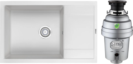 Комплект Мойка Granula 7805, арктик + Измельчитель Zorg Inox D, матовая, прямоугольная