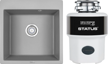 Комплект Мойка Granula 5102, алюминиум + Измельчитель Status Next 400, матовая, квадратная