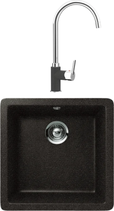 Комплект Мойка Schock Quadro 50 Cristalite оникс + Смеситель Cristalite Simi оникс матовая, прямоугольная