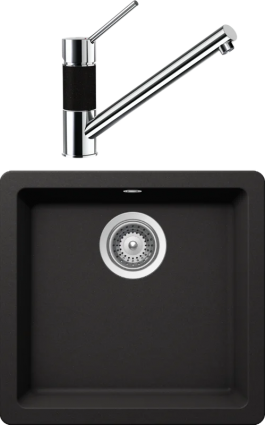 Комплект Мойка Schock Quadro 50 Cristalite неро + Смеситель Cristalite SC-50 неро матовая, прямоугольная