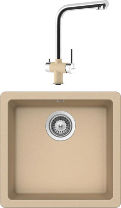 Комплект Мойка Schock Quadro 700516U 50 Cristalite лунный камень + Смеситель Cristalite Vitus лунный камень матовая, прямоугольная