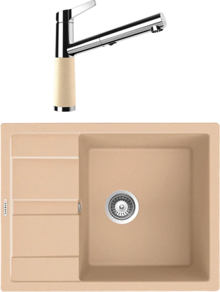 Комплект Мойка Schock Optima 50D Cristalite лунный камень + Смеситель Cristalite SC-510-D выдвижной излив, лунный камень, матовая, прямоугольная