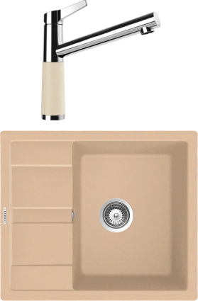Комплект Мойка Schock Optima 45D Cristalite лунный камень + Смеситель Cristalite SC-510 лунный камень матовая, прямоугольная