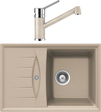 Комплект Мойка Schock Genius 45D Small (D-100S) Cristalite саббиа + Смеситель Cristalite Pila саббиа матовая, прямоугольная
