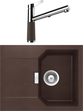 Комплект Мойка Schock Manhattan 40D Cristalite мокка + Смеситель Cristalite SC-510-D выдвижной излив, мокка, матовая, прямоугольная