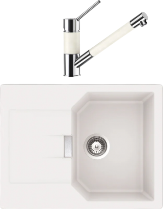 Комплект Мойка Schock Manhattan 45D Cristalite альпина + Смеситель Cristalite SC-50-D выдвижной излив, альпина, матовая, прямоугольная